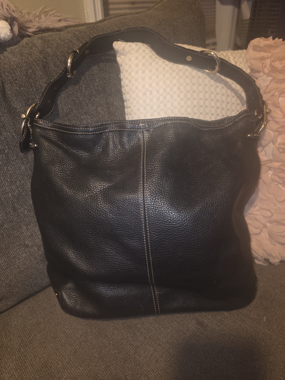 VTG Liz Claiborne Black Pebbled Leather Hobo Bag Satchel